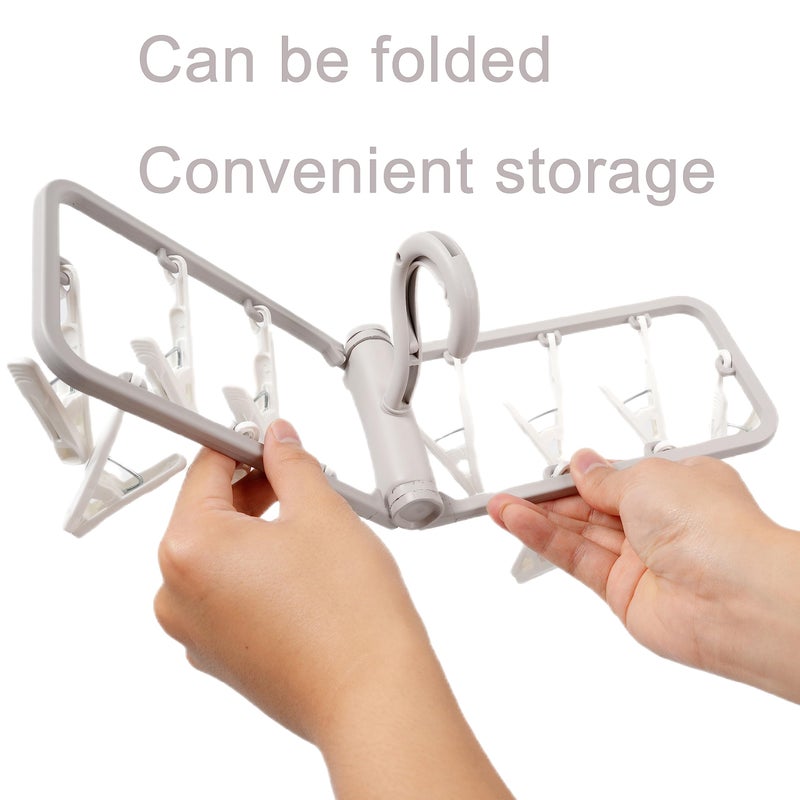 Foshine Clothes Drying Racks 2 Pack Grey Colour Small Folding Portable Underwear Hangers with 12 Clips 360Â° Rotatable Hook for Socks Drying Towels Bras Baby Clothes Gloves Plast - Image 5