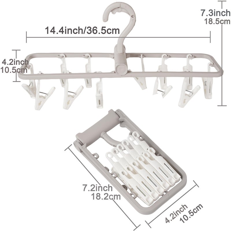 Foshine Clothes Drying Racks 2 Pack Grey Colour Small Folding Portable Underwear Hangers with 12 Clips 360Â° Rotatable Hook for Socks Drying Towels Bras Baby Clothes Gloves Plast - Image 3