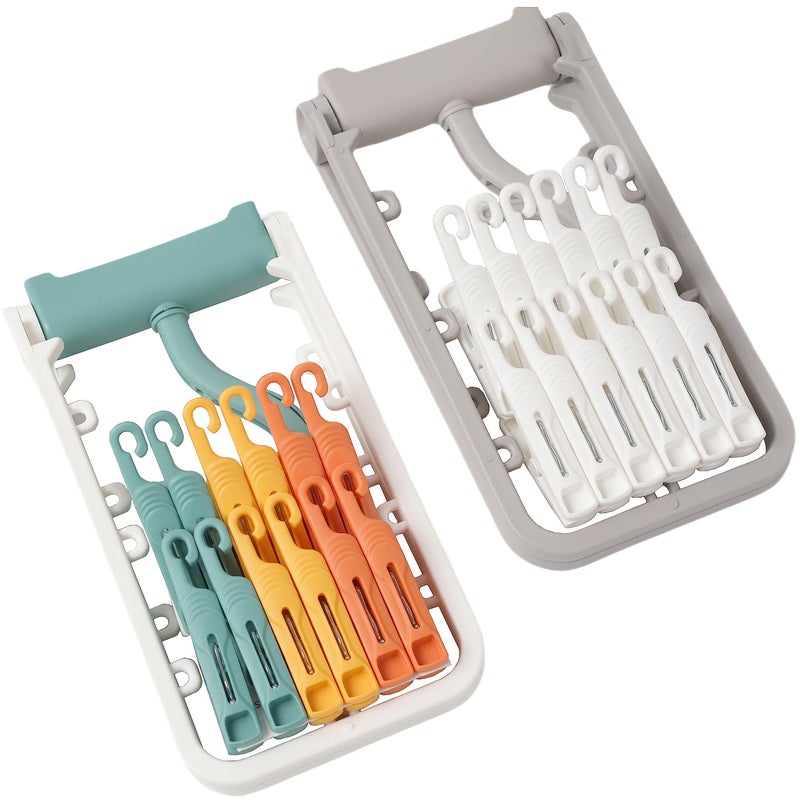 Foshine Clothes Drying Racks 2 Pack Grey Colour Small Folding Portable Underwear Hangers with 12 Clips 360Â° Rotatable Hook for Socks Drying Towels Bras Baby Clothes Gloves Plast - Image 2