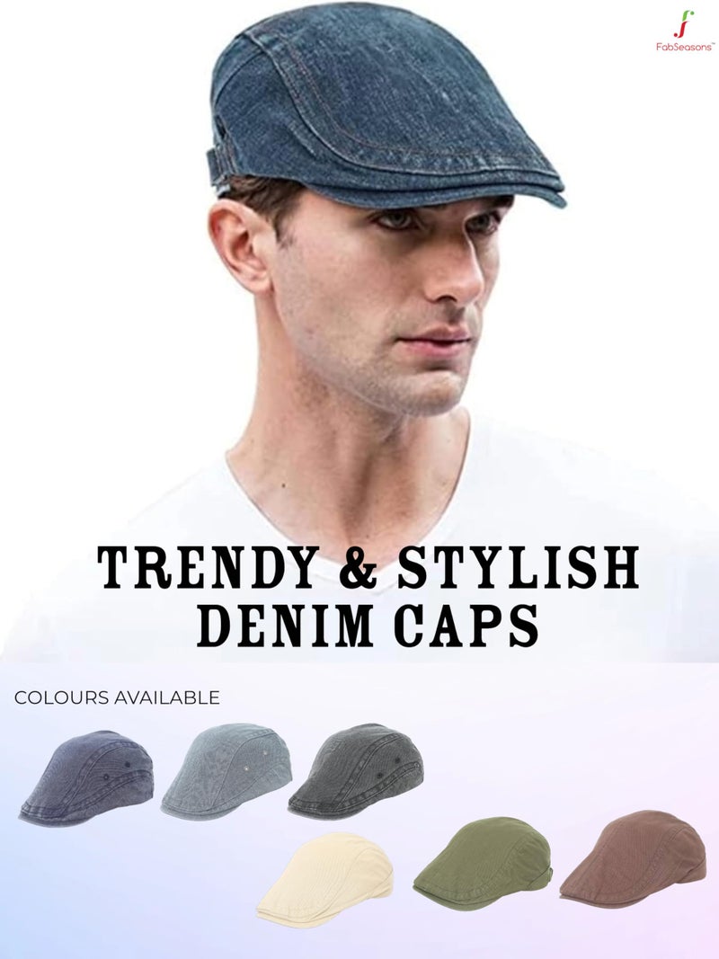 FabSeasons Denim Jeans Cotton Ivy Flat Golf Cap – Classic Newsboy Gatsby Hat for Men - Image 3