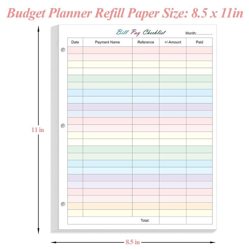 Yaridar A4 Bill Payment Checklist Refills Paper - 3-Hole Punched Loose Leaf Budget Planner Refill, 50 Sheets/100 Pages Colorful Monthly Budget Forms, 100 gsm White Paper, 8.5" x 11" - Image 4