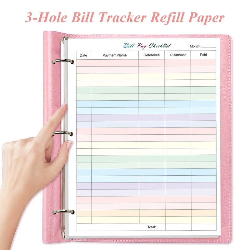 Yaridar A4 Bill Payment Checklist Refills Paper - 3-Hole Punched Loose Leaf Budget Planner Refill, 50 Sheets/100 Pages Colorful Monthly Budget Forms, 100 gsm White Paper, 8.5" x 11" - Image 3