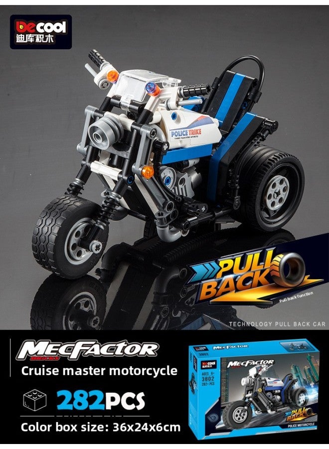 Diku Building Block Technology Mechanical Width Special GT Pull Back Function Assembled Formula Racing Model Boy Toy Gift-Color:3802/Cruise Master Motorcycle  - Image 1