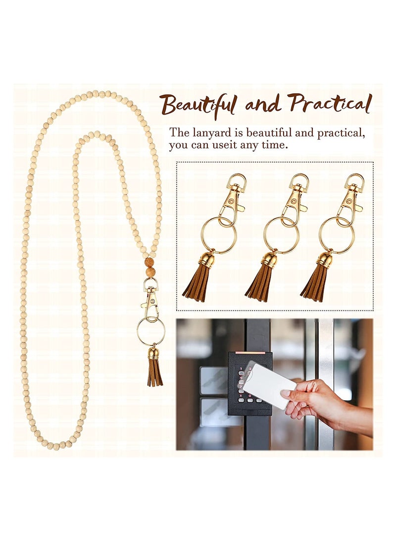 SYOSI Bohemian Bead Lanyards, 12 Pieces Retro Style Wood Beaded Lanyards and Card Holder Set, Including 4 Wooden Bead Neck Strap with Tassel and 8 Clear Card Holders, for Keys, Phone Bags, ID Card - Image 5