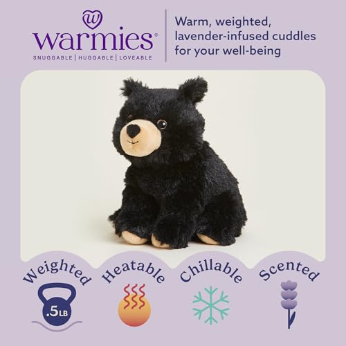 warmies Junior Microwavable Weighted Stuffed Animals Black Bear Heated Stuffed Animal Plushie for Warmth Comfort Cute Soft Plush Toys for Adults Children Boys Girls Babies Toddlers - Image 3