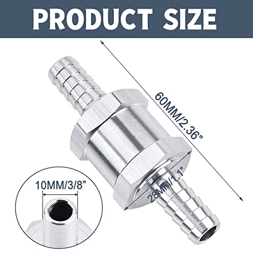 GSTP 2 Packs 3/8" 10mm Aluminium Alloy Non Return One Way Fuel Line Check Valve Sliver - Image 2