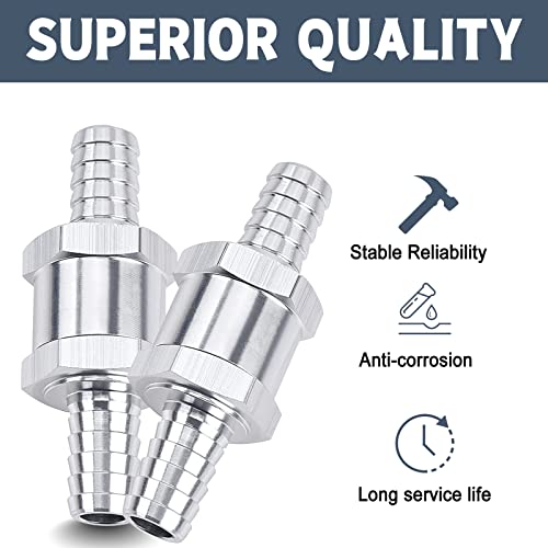 GSTP 2 Packs 3/8" 10mm Aluminium Alloy Non Return One Way Fuel Line Check Valve Sliver - Image 3