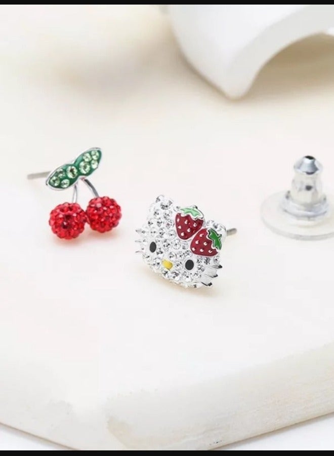 Chomel Hello Kitty Asymmetrical Cherry Earrings  - Image 1