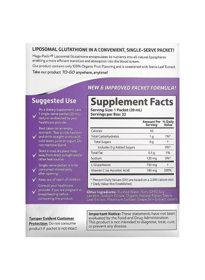 Aurora Nutrascience, Mega-Pack+®, Liposomal Glutathione, 32 Packets, 0.68 fl oz (20 ml) Each - Image 2