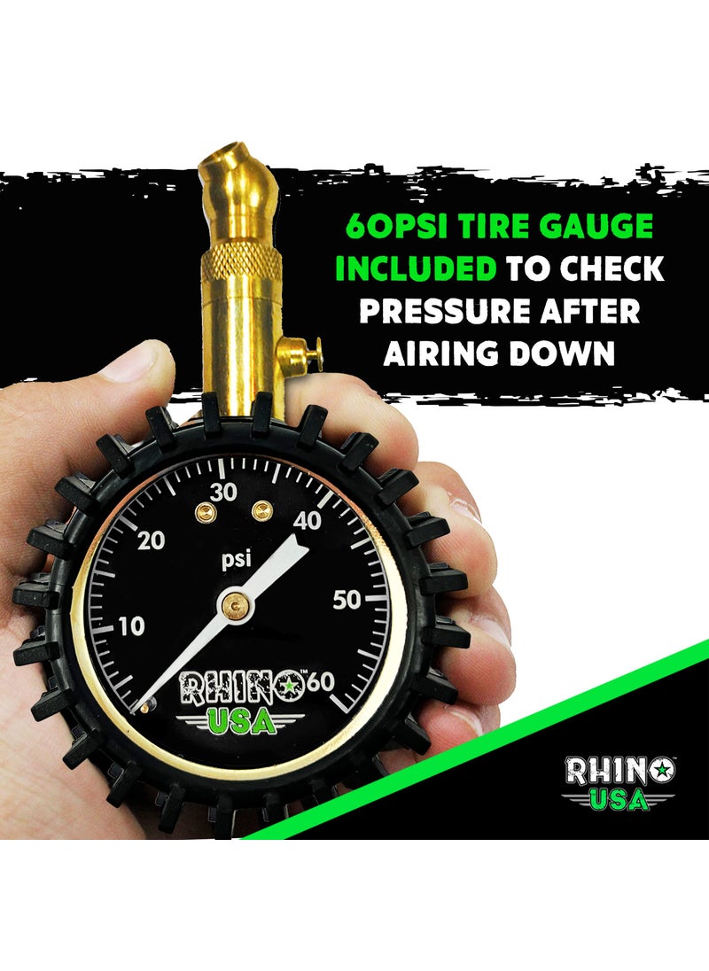 Rhino USA Rhino USA Adjustable Tire Deflators with Gauge (0-60psi) Calibrated & Automatic Tire Air Down Tool - Large 2" Easy Read Glow Dial & Solid Brass Hardware - Best Offroad Deflator for Jeep, Truck or ATV  - Image 3