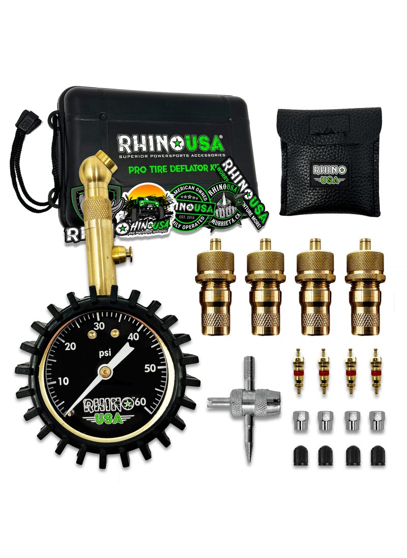 Rhino USA Rhino USA Adjustable Tire Deflators with Gauge (0-60psi) Calibrated & Automatic Tire Air Down Tool - Large 2" Easy Read Glow Dial & Solid Brass Hardware - Best Offroad Deflator for Jeep, Truck or ATV  - Image 1