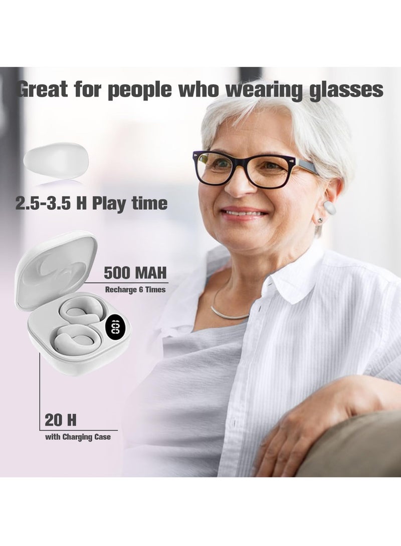 Barakah Open Ear Bone Conduction Headphones, 24 Hours Playtime, Bluetooth 5.3 Wireless EHeadphones with Mic, Clip-On Earbuds with Digital Display Charging Case, White - Image 4