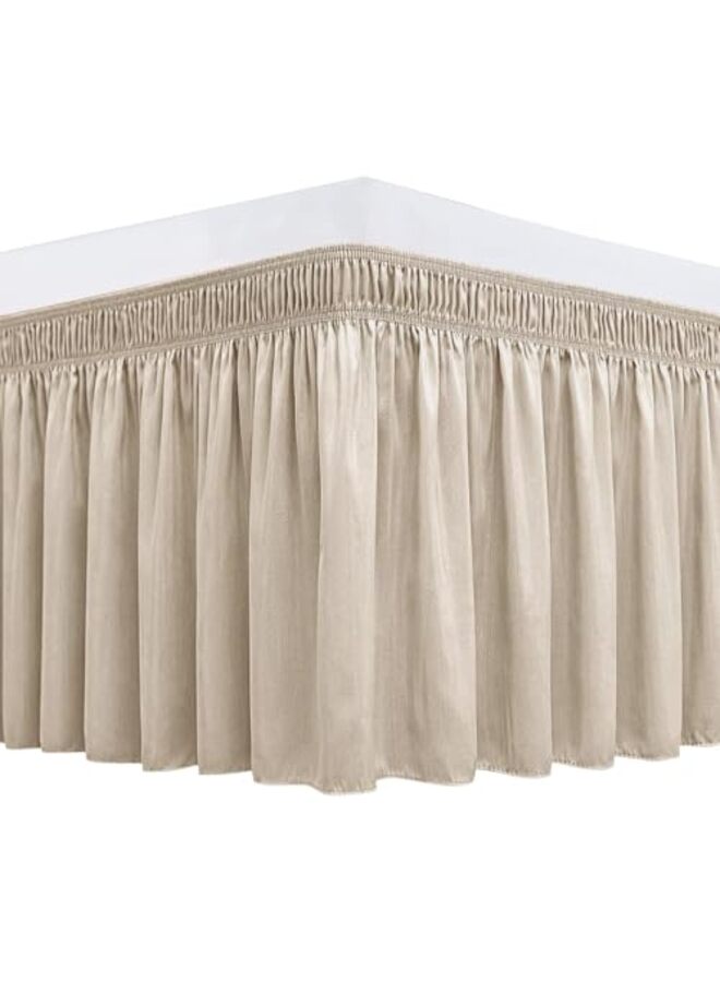 تنانير سرير ملفوفة لأسرة كوين، طولها 15 بوصة، مزودة بكشكشة مطاطية قابلة للتعديل، سهلة التركيب، مقاومة للتجاعيد والبهتان، مصنوعة من قماش فاخر ناعم الملمس، قابلة للغسل في الغسالة. - Image 1