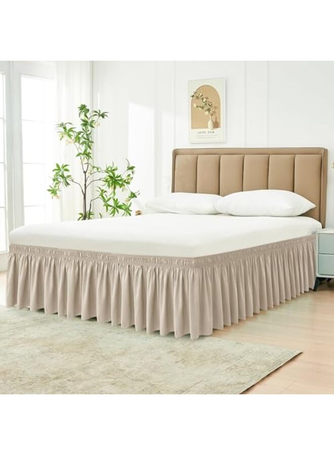 تنانير سرير ملفوفة لأسرة كوين، طولها 15 بوصة، مزودة بكشكشة مطاطية قابلة للتعديل، سهلة التركيب، مقاومة للتجاعيد والبهتان، مصنوعة من قماش فاخر ناعم الملمس، قابلة للغسل في الغسالة. - Image 4