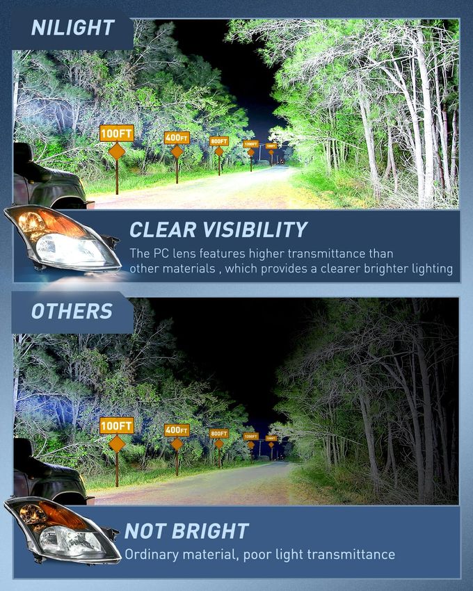 Nilight Headlight Assembly Compatible With 2007 2008 2009 Nissan Altima 4Dr Sedan Headlamps Replacement Black Housing Amber Reflector Clear Lens Driver And Passenger Side - Image 3