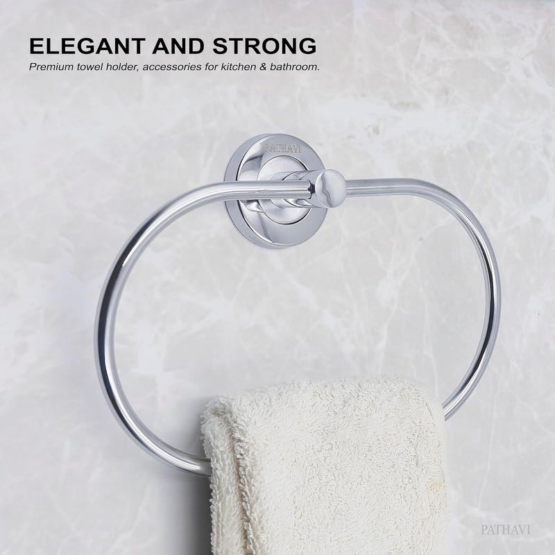 Pathavi Stainless Steel Towel Holder for Bathroom | Wash Basin | Towel Hanger | Napkin Holder for Wash Basin | Towel Ring| Bathroom Accessories (Oval, Chrome Finish, Pack of 1) - Image 3