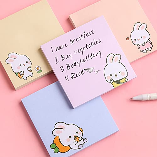 LinQuick 4 Pack 80Sheets Per Pack 3.15x3.15in Self-Stick Note Pads, Kawaii Sticky Notes,Cute Sticky Notes,Korean Sticky Notes,Cute Stationary,Cute School Supplies Aesthetic (Happy Rabbit) - Image 4