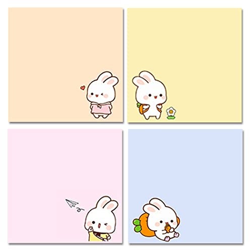 LinQuick 4 Pack 80Sheets Per Pack 3.15x3.15in Self-Stick Note Pads, Kawaii Sticky Notes,Cute Sticky Notes,Korean Sticky Notes,Cute Stationary,Cute School Supplies Aesthetic (Happy Rabbit) - Image 1