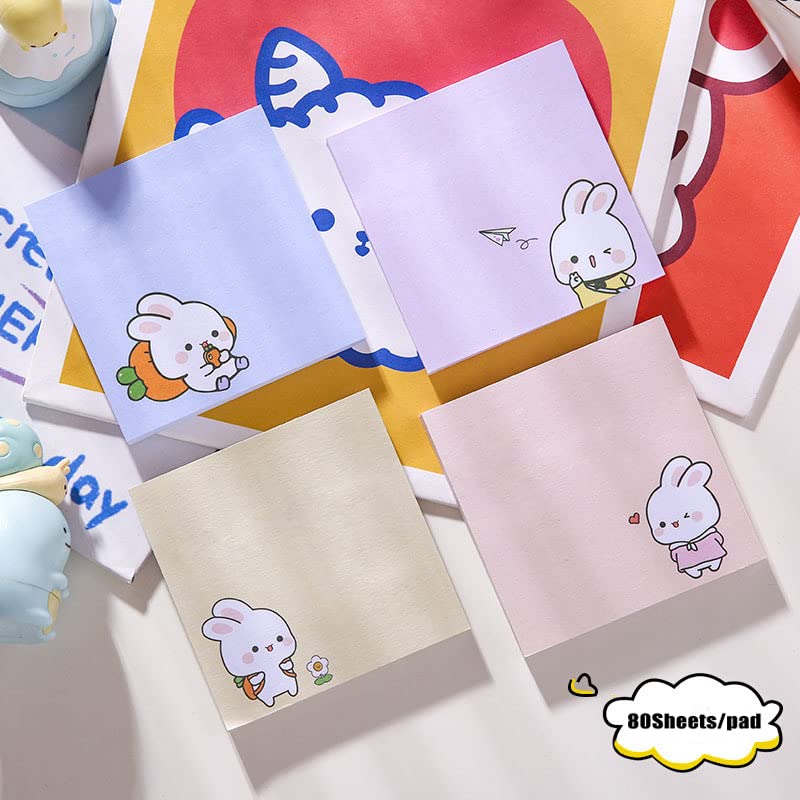 LinQuick 4 Pack 80Sheets Per Pack 3.15x3.15in Self-Stick Note Pads, Kawaii Sticky Notes,Cute Sticky Notes,Korean Sticky Notes,Cute Stationary,Cute School Supplies Aesthetic (Happy Rabbit) - Image 2
