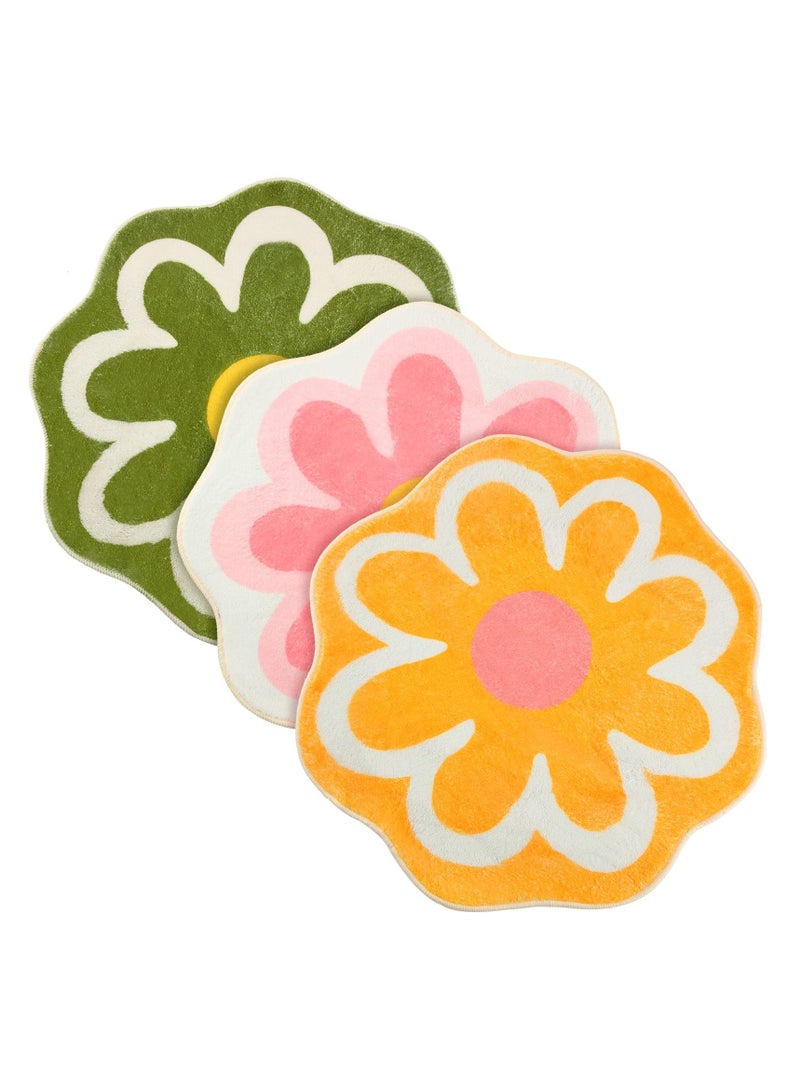 SOLARAE 3 Pcs Daisy Cute Bath Mat Flower Shaped,Fun Toilet Rug Cute Bathroom Rugs,Non-Slip, Absorbent, Washable for Kids' Bedrooms- 23.6 x 23.6'' - 3 Colors - Image 1