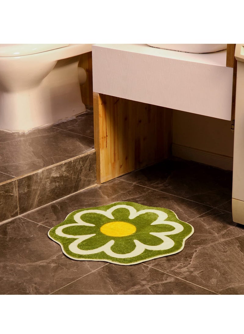 SOLARAE 3 Pcs Daisy Cute Bath Mat Flower Shaped,Fun Toilet Rug Cute Bathroom Rugs,Non-Slip, Absorbent, Washable for Kids' Bedrooms- 23.6 x 23.6'' - 3 Colors - Image 2