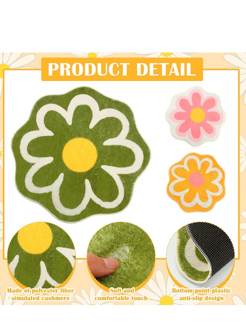 SOLARAE 3 Pcs Daisy Cute Bath Mat Flower Shaped,Fun Toilet Rug Cute Bathroom Rugs,Non-Slip, Absorbent, Washable for Kids' Bedrooms- 23.6 x 23.6'' - 3 Colors - Image 4