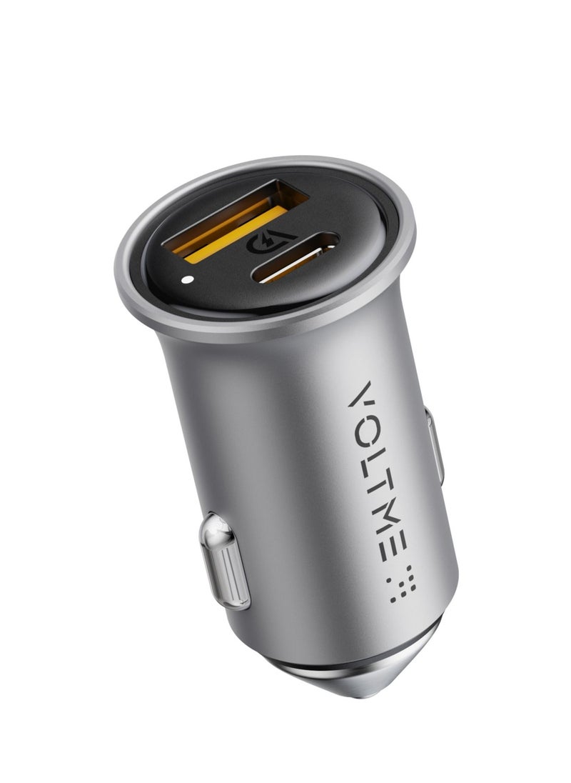 VOLTME - USB C Charger, Mini 20W PD&QC 3.0 Dual USB Car Charger Alloy Car Adapter for iPhone 15 Pro Max/14/13/12/11 series, iPad Pro/Air 2/mini, Galaxy and Many More- Grey - Image 1