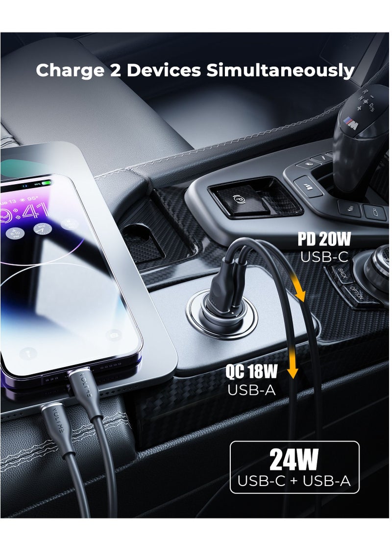VOLTME - USB C Charger, Mini 20W PD&QC 3.0 Dual USB Car Charger Alloy Car Adapter for iPhone 15 Pro Max/14/13/12/11 series, iPad Pro/Air 2/mini, Galaxy and Many More- Grey - Image 1