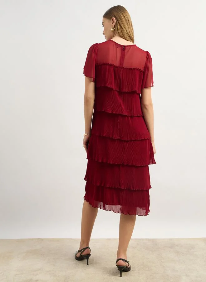 Styli Plain Short Sleeves Tiered Knee Length Dress