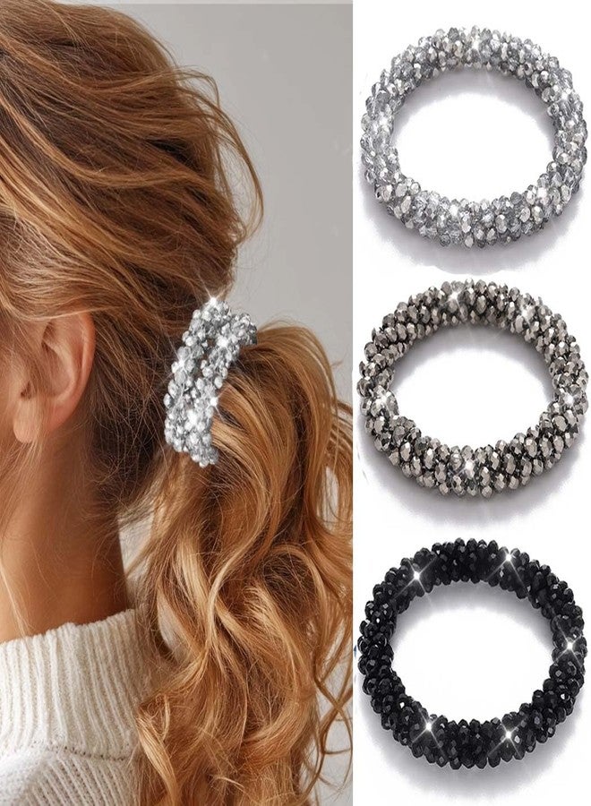 Kilshye Rhinestone Hair Tie Scrunchies Fancy Ponytail Holders Hair Accessories for Women (Pack of 3) - Image 1