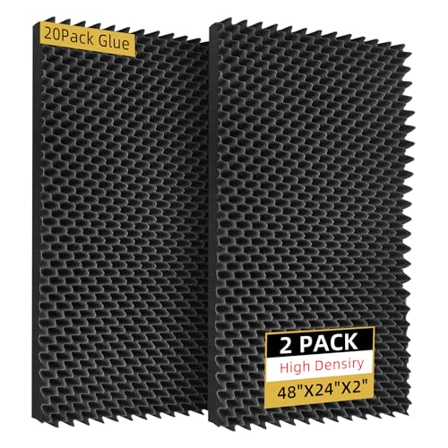 TEMGCUAM 2 Pack Sound Proof Foam Panels | 48"×24"×2" Egg Crate Foam Pad | High Density Soundproof Wall Panels for Home Studio Noise & Thermal Insulation |With Adhesive Stickers 20PCS(Black)… - Image 1