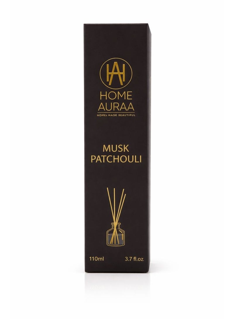 Home auraa Musk Patchouli reed diffuser 110 ml – Long-Lasting Home Fragrance with Fresh Citrus & Warm Amber Notes for Living Room & Bedroom - Image 1