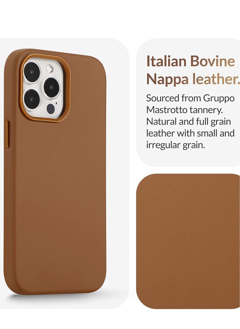 Raxoom (for iPhone 14 Pro Max) - European Nappa Leather Case - Smoothen and Soften Over Time - Compatible with Magsafe - Saddle Brown - Image 2