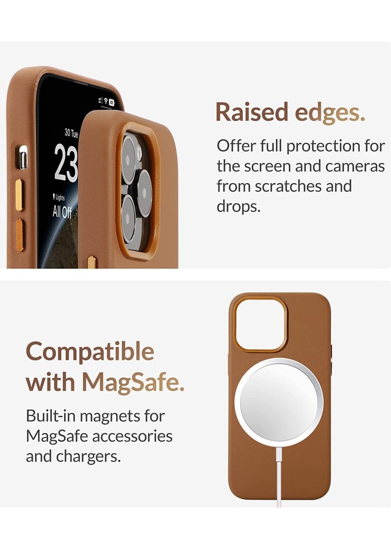Raxoom (for iPhone 14 Pro Max) - European Nappa Leather Case - Smoothen and Soften Over Time - Compatible with Magsafe - Saddle Brown - Image 4