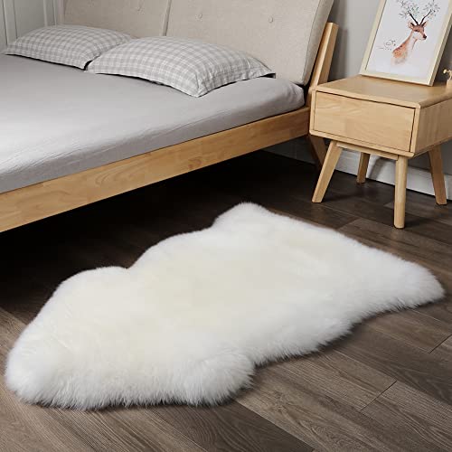 IRIWOOL Premium Genuine Fur Sheepskin Rug Real Australia Sheepskin Natural Luxury Fluffy Lambskin Fur Area Rug Seat Covers for Kids Bedroom Sofa Chair Cover (Creamy White, Single Pelt/2ft x 3ft) - Image 2