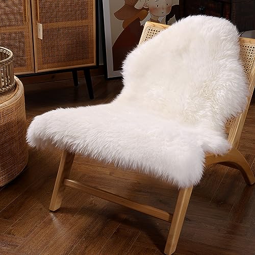 IRIWOOL Premium Genuine Fur Sheepskin Rug Real Australia Sheepskin Natural Luxury Fluffy Lambskin Fur Area Rug Seat Covers for Kids Bedroom Sofa Chair Cover (Creamy White, Single Pelt/2ft x 3ft) - Image 1