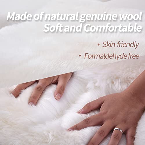 IRIWOOL Premium Genuine Fur Sheepskin Rug Real Australia Sheepskin Natural Luxury Fluffy Lambskin Fur Area Rug Seat Covers for Kids Bedroom Sofa Chair Cover (Creamy White, Single Pelt/2ft x 3ft) - Image 4