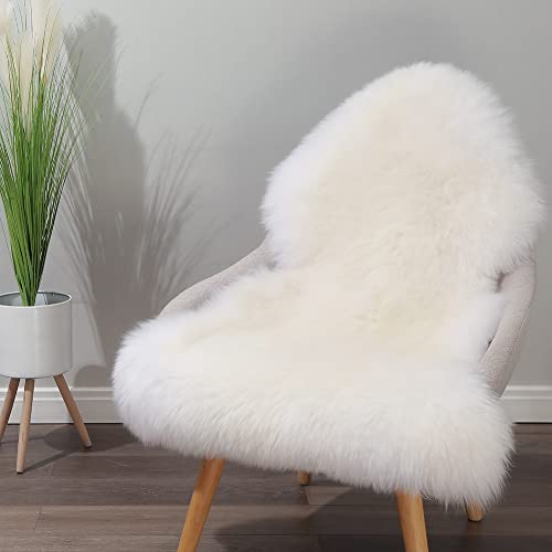 IRIWOOL Premium Genuine Fur Sheepskin Rug Real Australia Sheepskin Natural Luxury Fluffy Lambskin Fur Area Rug Seat Covers for Kids Bedroom Sofa Chair Cover (Creamy White, Single Pelt/2ft x 3ft) - Image 3