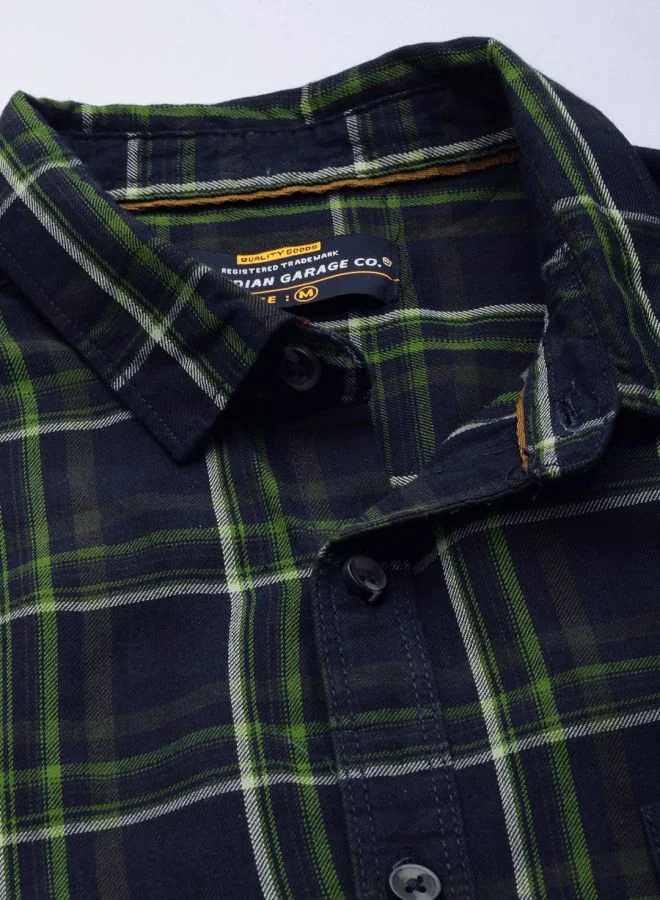 The Indian Garage Co Men Slim Fit Checkered Full Sleeves Spread Collar Casual Shirt