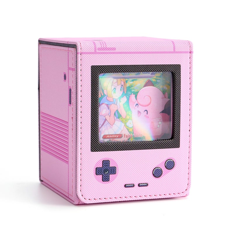 Venssu Retro Gaming Console Appearance MTG Deck Box with Commander Display, Card Deck Case Fit 120 Single Sleeved Cards, PU Leather Magnetic Card Storage Box with 2 Dividers, Compatible with TCG/PTCG (Pink) - Image 1
