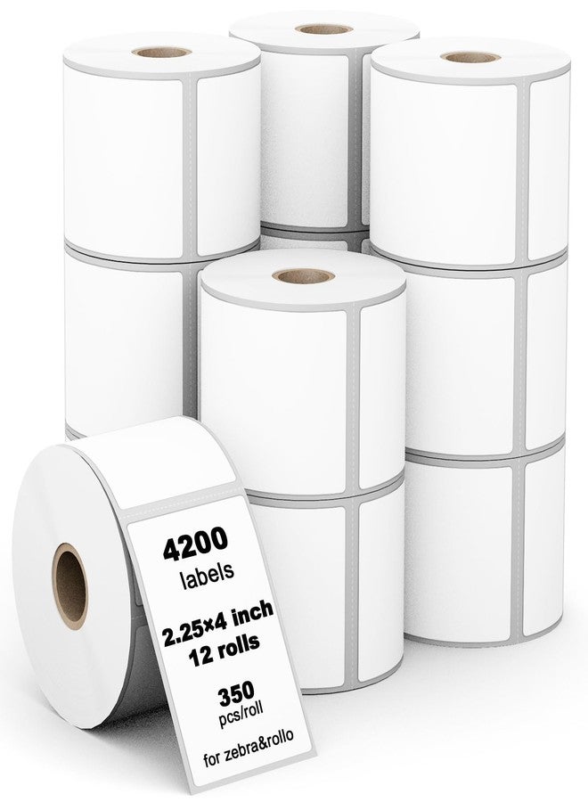 Labelebal 4200 Pcs Labelebal 3-Proof 1" Core 12 Rolls 2-1/4" x 4" Direct Thermal Label Multipurpose Shipping Address Mailing Barcodes Labels Compatible for Zebra 2844 & Rollo Desktop Label Printer - Image 1