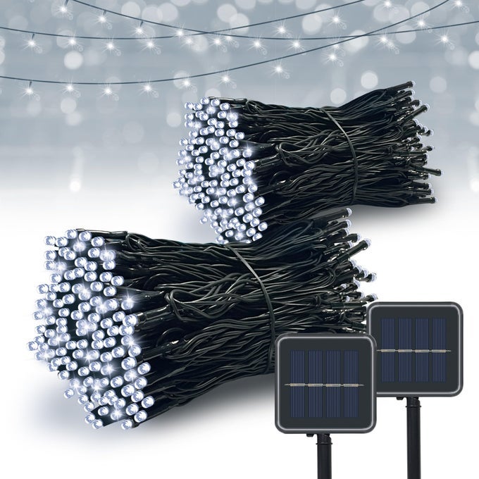 SOLAR STRING LIGHTS OUTDOOR 2 PACK 79FT 200 LED WATERPROOF SOLAR CHRISTMAS LIGHTS WITH 8 LIGHTING MODES FOR TREE YARD GARDEN PARTY XMAS DECORATIONS