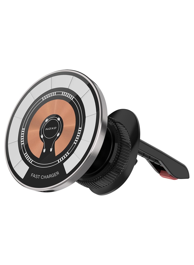 NOXO Magnetic Wireless Car Charger Holder HDN-7 – Fast Qi Charging, Air Vent Mount, Compatible with iPhone & Samsung (15W, Foldable Design) - Image 1