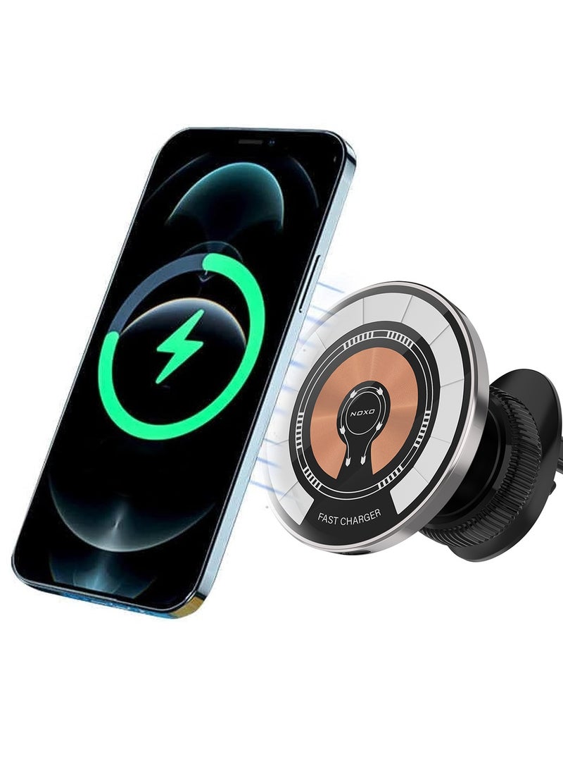 NOXO Magnetic Wireless Car Charger Holder HDN-7 – Fast Qi Charging, Air Vent Mount, Compatible with iPhone & Samsung (15W, Foldable Design) - Image 4