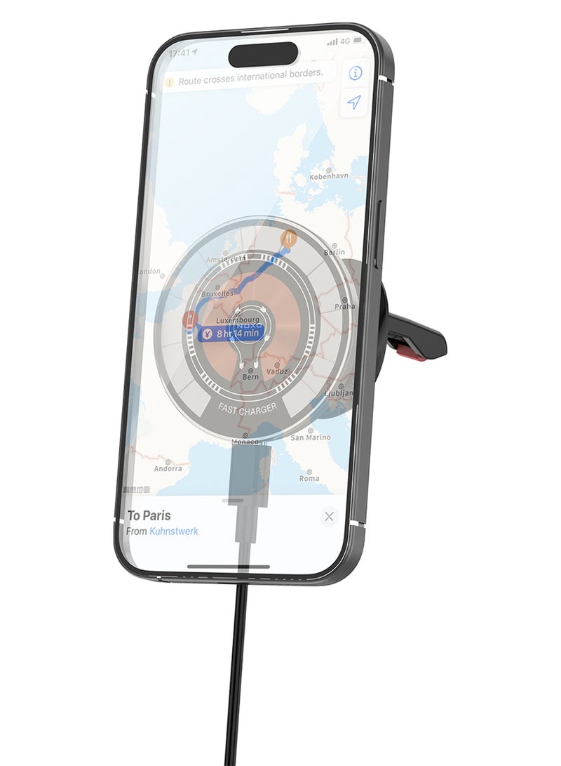 NOXO Magnetic Wireless Car Charger Holder HDN-7 – Fast Qi Charging, Air Vent Mount, Compatible with iPhone & Samsung (15W, Foldable Design) - Image 2