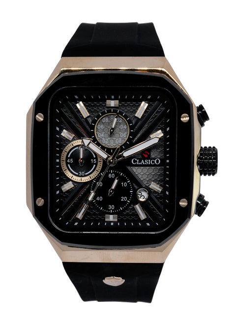 Zypher 6-Hands Chronograph Watch – Black & Gold Square Chronograph Edition with Premium Silicon Strap – Elite Y121 Calibre Movement – Waterproof Design