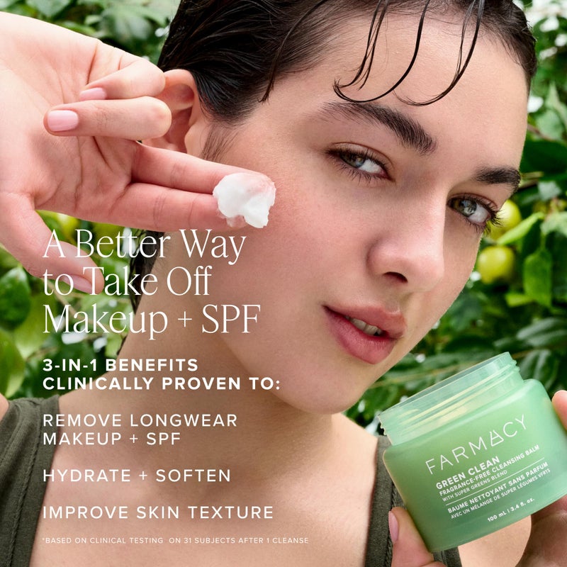 Farmacy Sensitive Skin Makeup Remover Cleansing Balm - Green Clean Waterproof Makeup Remover Balm + Oil Cleanser for Face - Melts Make Up + SPF - Hydrates + Softens Skin - Fragrance Free (30ml) - Image 4