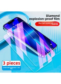 Applicable To IPhone13 Tempered Film Apple 15Pro Mobile Phone Anti-peep 14ProMax Full Screen 14plus IP-Colour:[blu-ray Version◆Pack Of 3】full Screen Eye Protection★Comes With Film Applicator + Rear Film-Size:iPhone 14 Plus