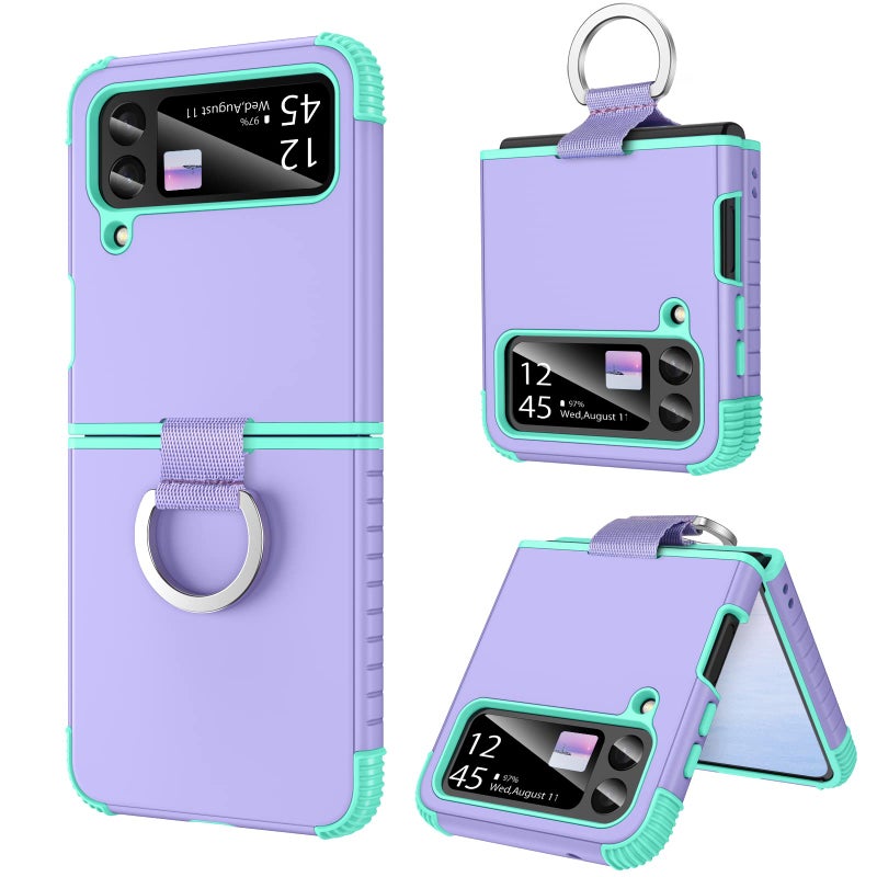 BENTOBEN for Samsung Galaxy Z Flip 3 Case 5G Case, Heavy Duty 2 in 1 Full Body Rugged Shockproof Protection Cover with Ring Women Men Covers for Galaxy Z Flip 3 6.7”, Purple/Mint - Image 1