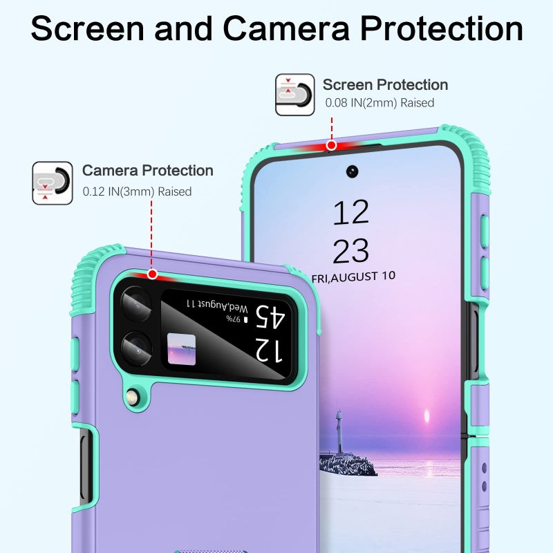 BENTOBEN for Samsung Galaxy Z Flip 3 Case 5G Case, Heavy Duty 2 in 1 Full Body Rugged Shockproof Protection Cover with Ring Women Men Covers for Galaxy Z Flip 3 6.7”, Purple/Mint - Image 5